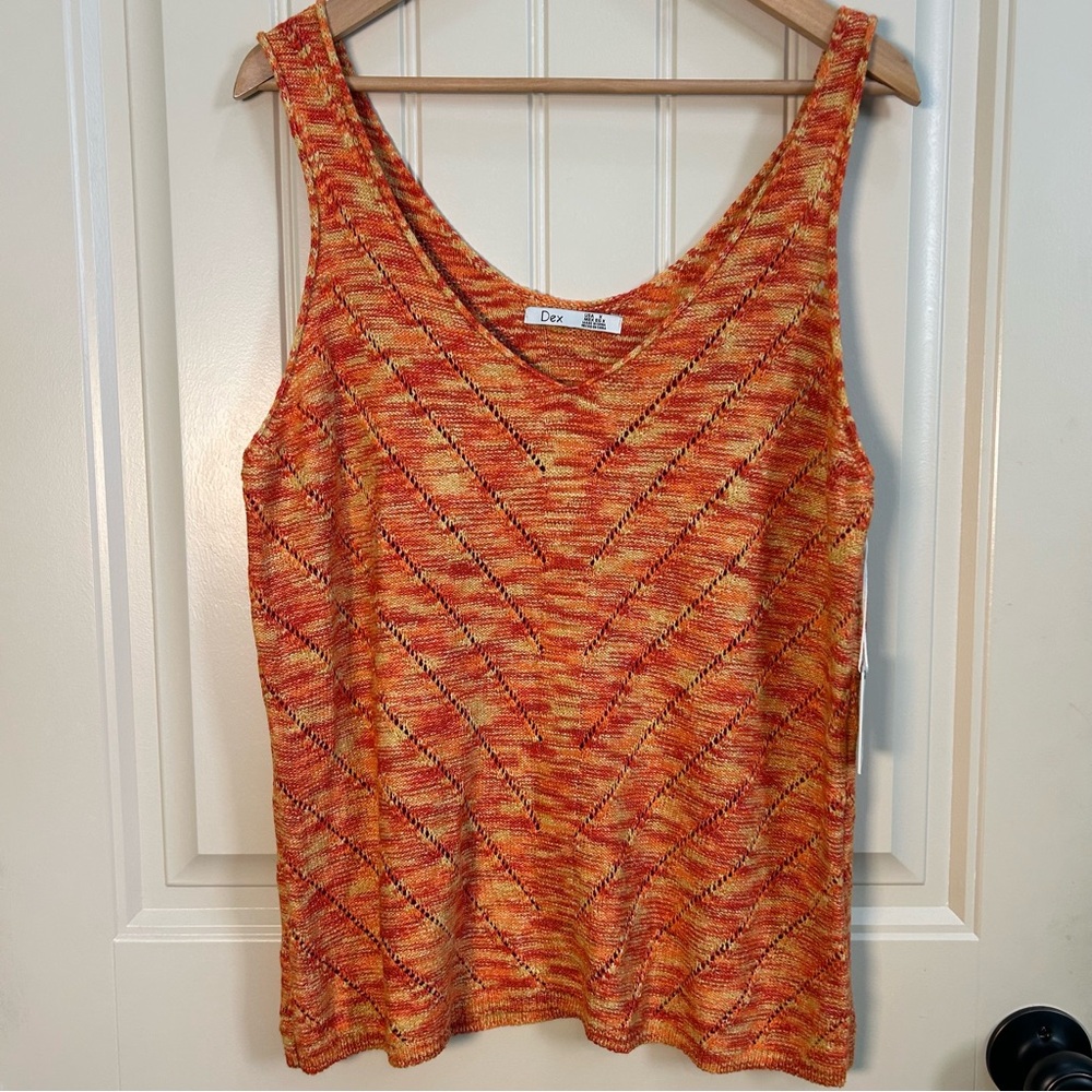 Dex Women’s Orange Multicolor Knit Tank Top,  Boho Festival Size X